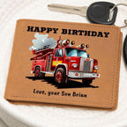 Firefighter Gift Wallet – Personalized Cowhide Leather with Custom Truck, Message & Signature