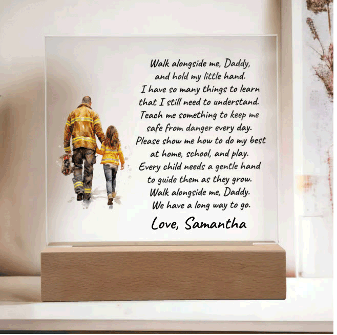 Personalized Firefighter Dad & Daughter Acrylic Plaque – Custom Poem Gift with Name – Heartfelt Father–Daughter Keepsake for Birthdays, Christmas, Father’s Day