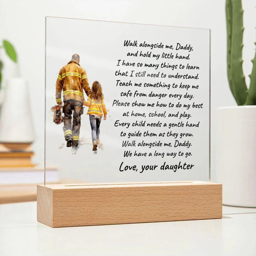 Personalized Firefighter Dad & Daughter Acrylic Plaque – Custom Poem Gift with Name – Heartfelt Father–Daughter Keepsake for Birthdays, Christmas, Father’s Day