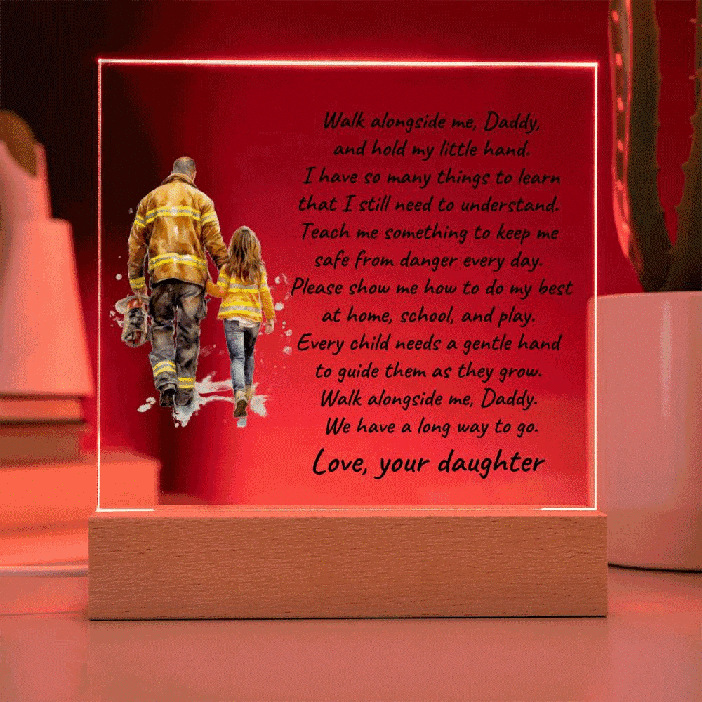 Personalized Firefighter Dad & Daughter Acrylic Plaque – Custom Poem Gift with Name – Heartfelt Father–Daughter Keepsake for Birthdays, Christmas, Father’s Day