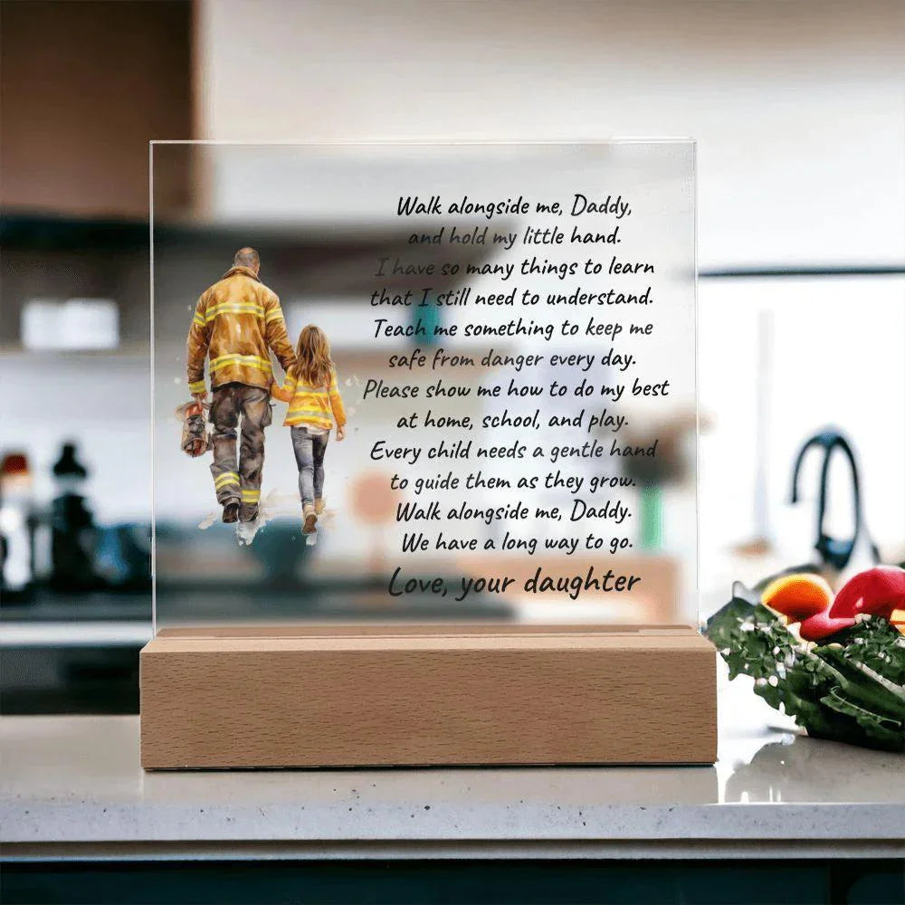 Personalized Firefighter Dad & Daughter Acrylic Plaque – Custom Poem Gift with Name – Heartfelt Father–Daughter Keepsake for Birthdays, Christmas, Father’s Day