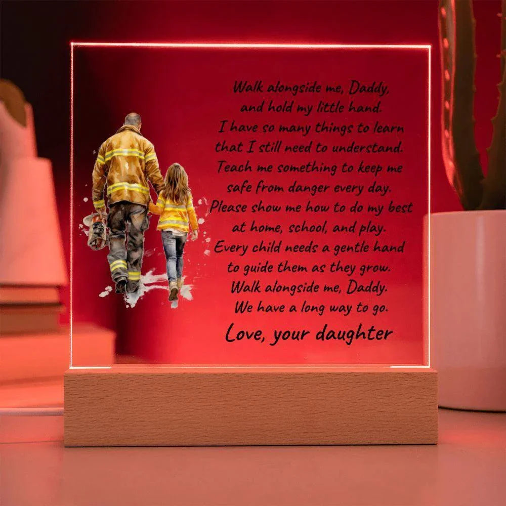 Personalized Firefighter Dad & Daughter Acrylic Plaque – Custom Poem Gift with Name – Heartfelt Father–Daughter Keepsake for Birthdays, Christmas, Father’s Day