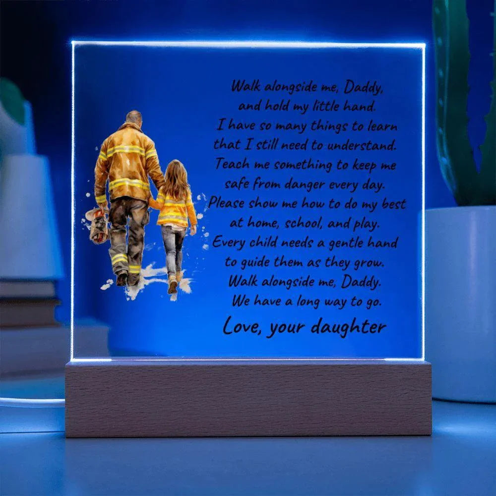 Personalized Firefighter Dad & Daughter Acrylic Plaque – Custom Poem Gift with Name – Heartfelt Father–Daughter Keepsake for Birthdays, Christmas, Father’s Day
