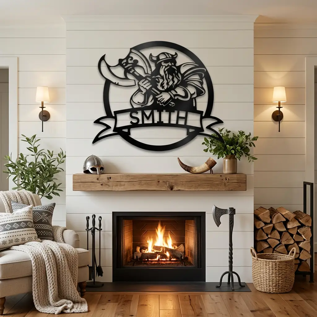 Personalized Viking Metal Wall Art | Custom Viking Name Sign | Norse Warrior Steel Wall Decor | Viking Axe Home Decoration | Made in USA