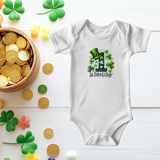 Lucky Clover First St. Patrick’s Day Baby Bodysuit – Cute Shamrock & Leprechaun Hat Onesie – Soft Cotton Infant Romper – Newborn Irish Holiday Outfit - Mallard Moon Gift Shop