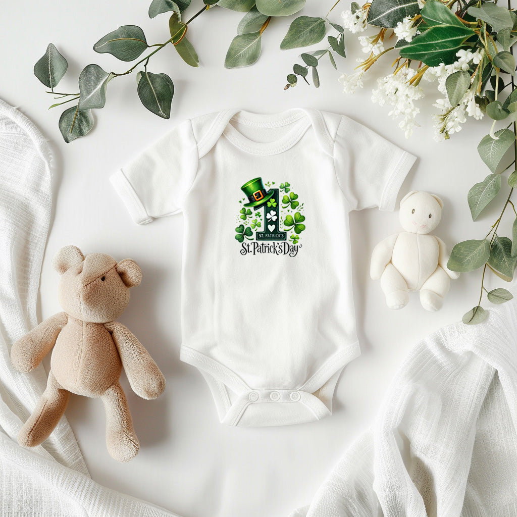 Lucky Clover First St. Patrick’s Day Baby Bodysuit – Cute Shamrock & Leprechaun Hat Onesie – Soft Cotton Infant Romper – Newborn Irish Holiday Outfit - Mallard Moon Gift Shop