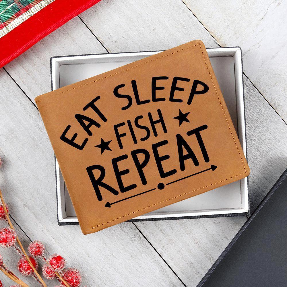 Fisherman Gift - Eat Sleep Fish Repeat Leather Wallet