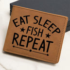 Fisherman Gift - Eat Sleep Fish Repeat Leather Wallet