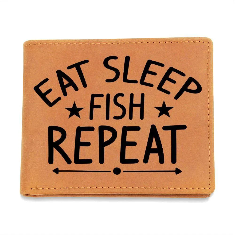 Fisherman Gift - Eat Sleep Fish Repeat Leather Wallet