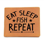 Fisherman Gift - Eat Sleep Fish Repeat Leather Wallet