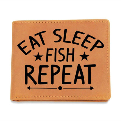 Fisherman Gift - Eat Sleep Fish Repeat Leather Wallet - Mallard Moon Gift Shop