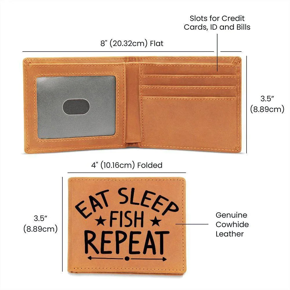 Fisherman Gift - Eat Sleep Fish Repeat Leather Wallet