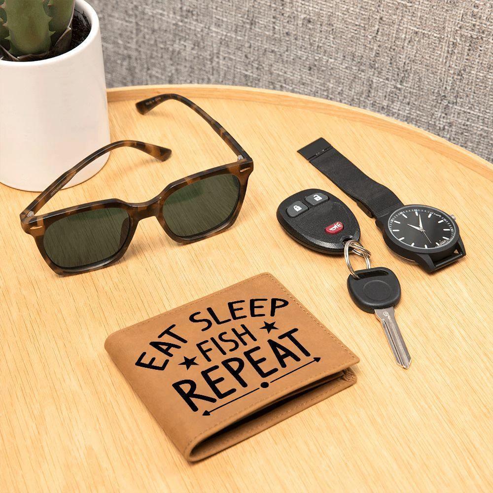 Fisherman Gift - Eat Sleep Fish Repeat Leather Wallet