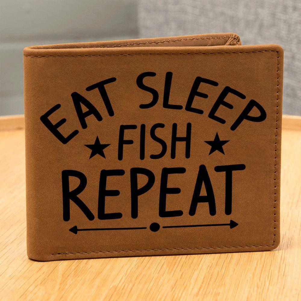 Fisherman Gift - Eat Sleep Fish Repeat Leather Wallet