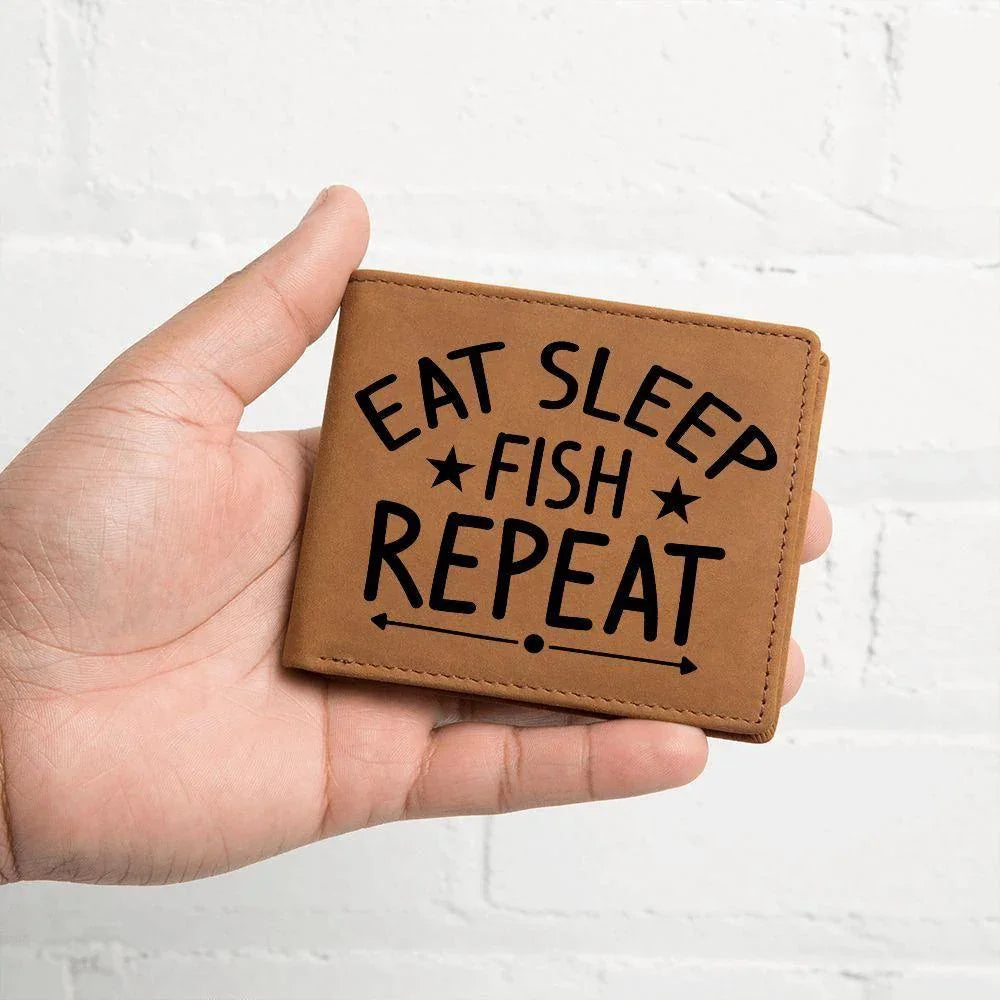Fisherman Gift - Eat Sleep Fish Repeat Leather Wallet