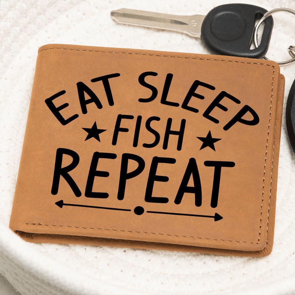 Fisherman Gift - Eat Sleep Fish Repeat Leather Wallet