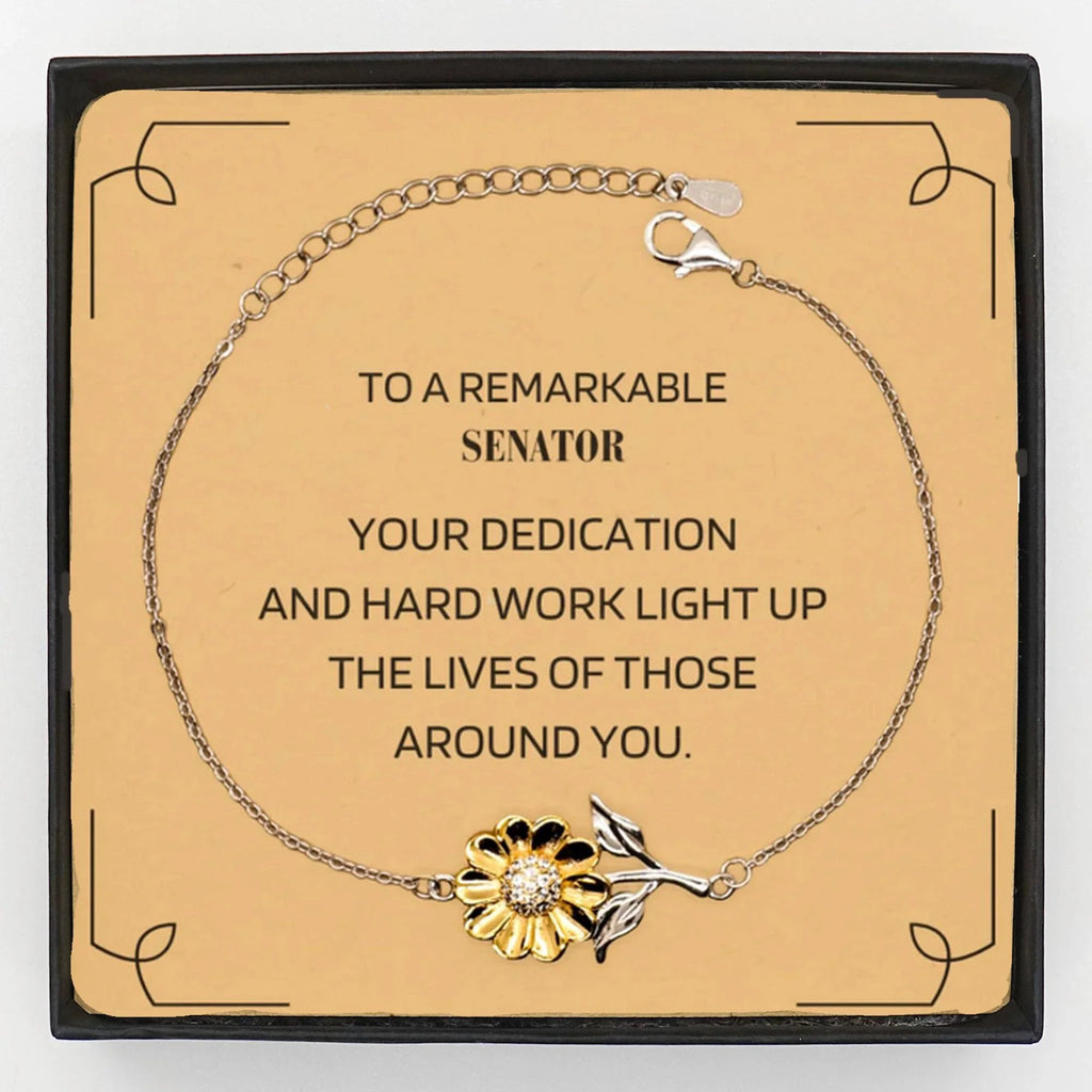 Senator Sunflower Bracelet – Sterling Silver & 18k Gold-Plated Pendant with Gift Box & Message Card – Thoughtful Appreciation Gift for Women in Public Service