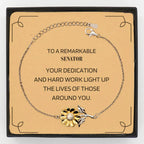 Senator Sunflower Bracelet – Sterling Silver & 18k Gold-Plated Pendant with Gift Box & Message Card – Thoughtful Appreciation Gift for Women in Public Service
