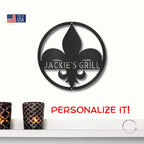 Fleur De Lis Monogram Personalized Indoor Outdoor Steel Wall Sign Art Décor