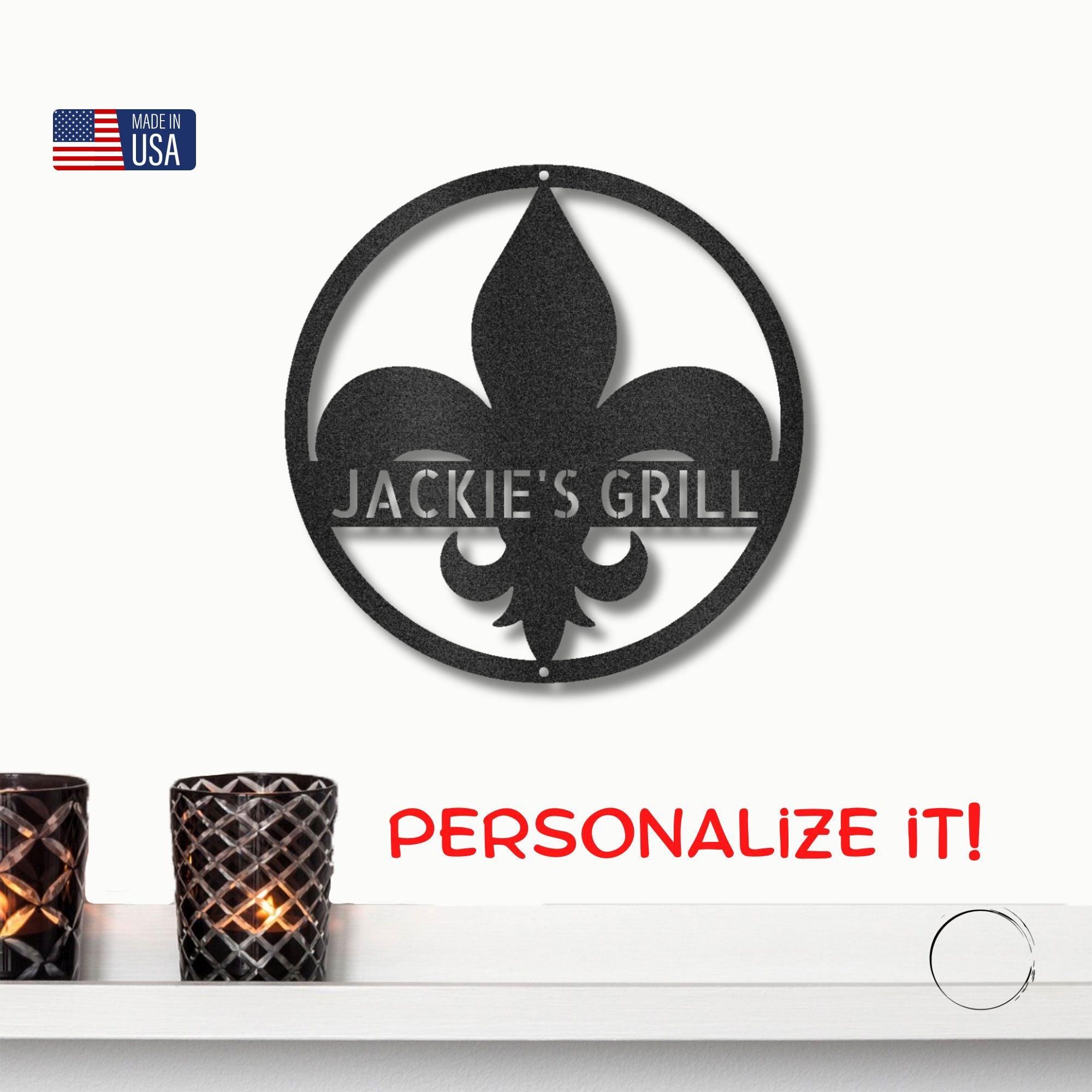 Fleur De Lis Monogram Personalized Indoor Outdoor Steel Wall Sign Art Décor - Mallard Moon Gift Shop