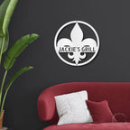 Fleur De Lis Monogram Personalized Indoor Outdoor Steel Wall Sign Art Décor