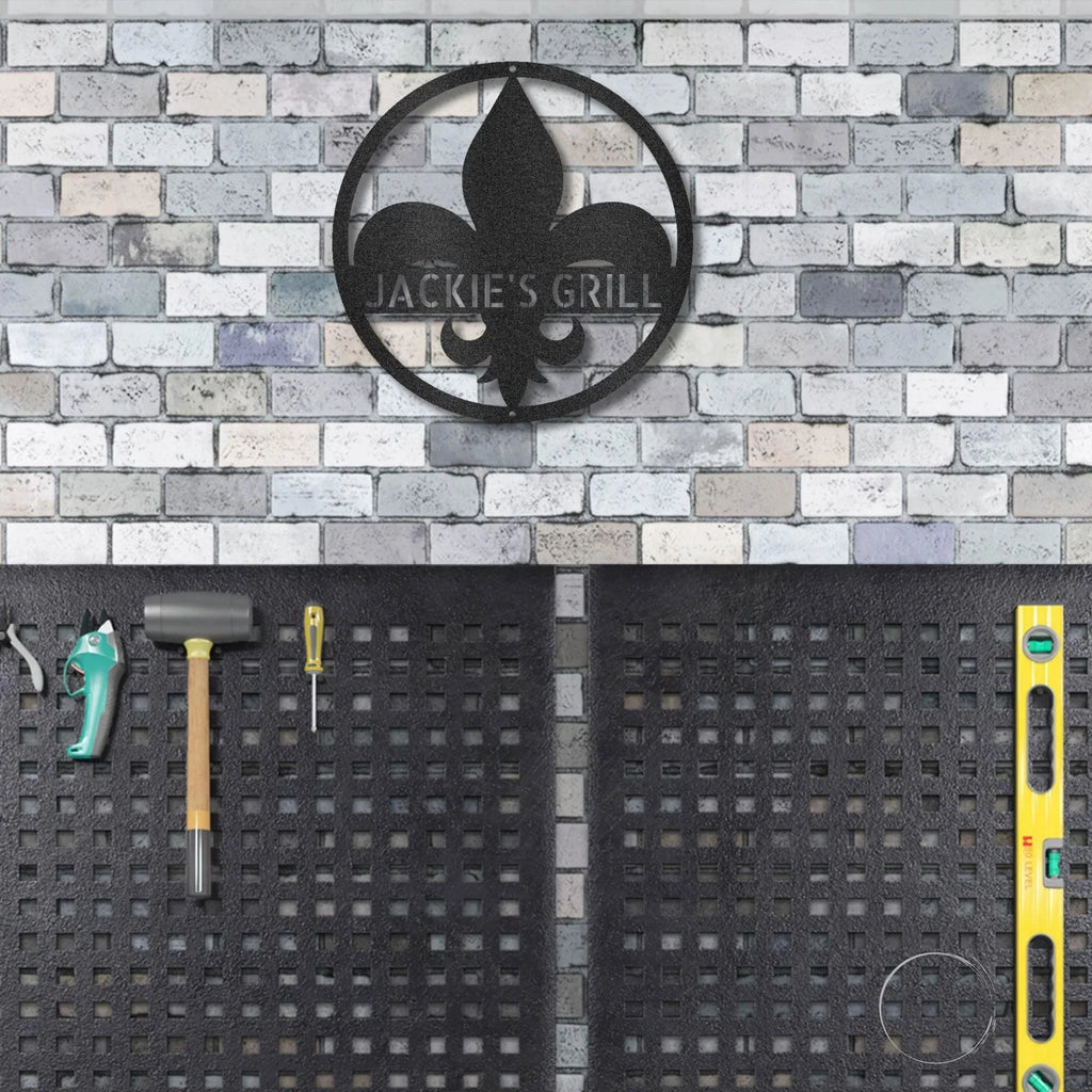 Fleur De Lis Monogram Personalized Indoor Outdoor Steel Wall Sign Art Décor
