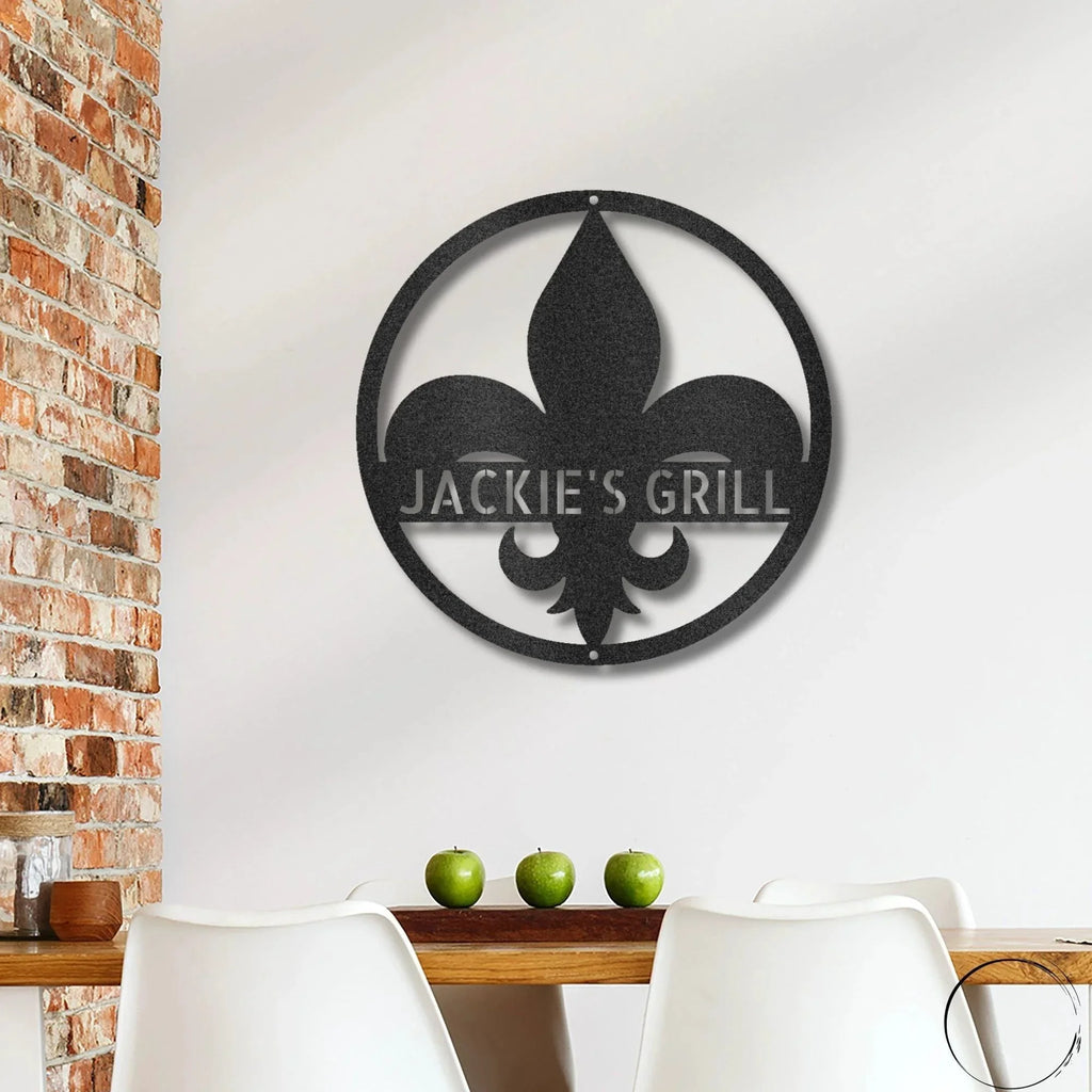 Fleur De Lis Monogram Personalized Indoor Outdoor Steel Wall Sign Art Décor