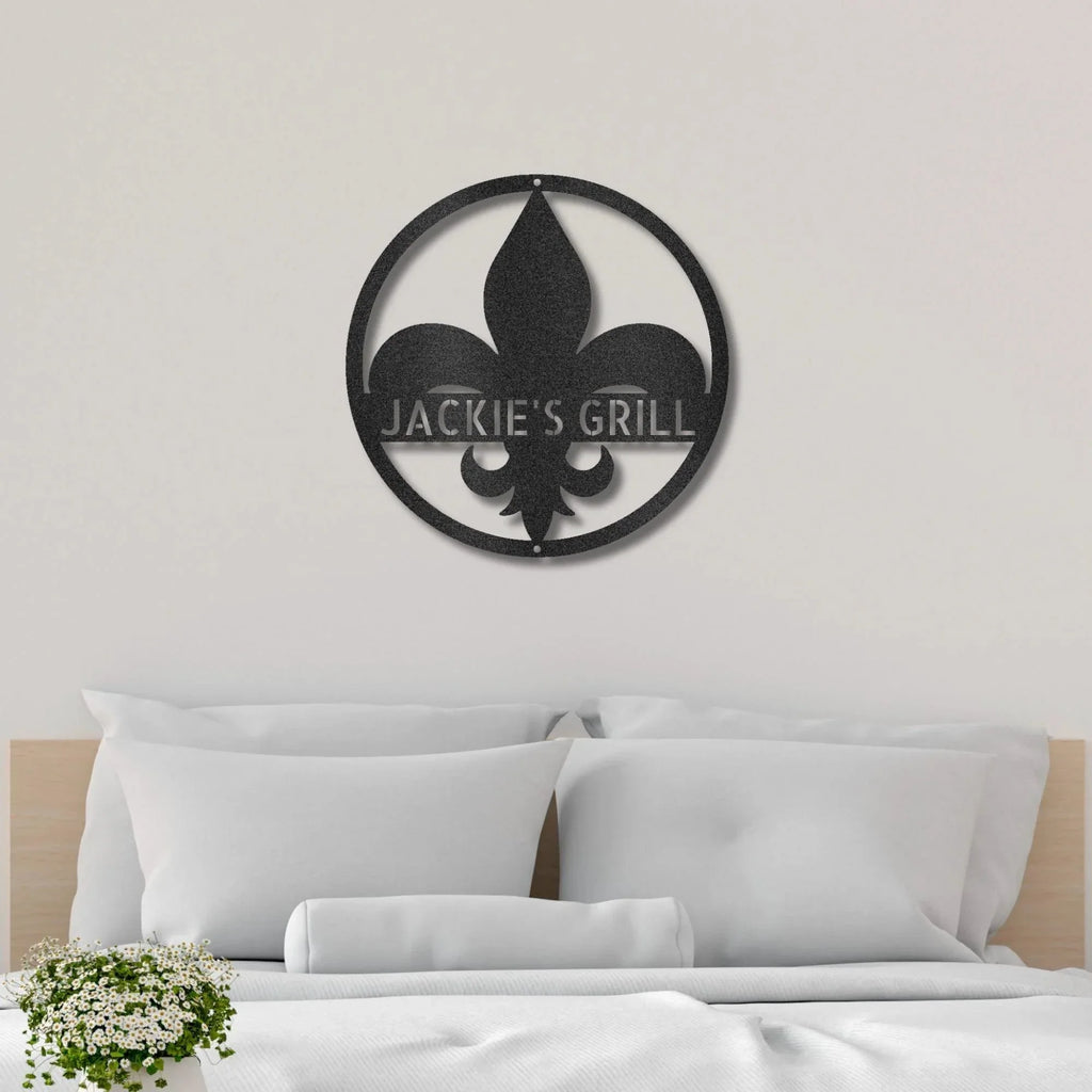 Fleur De Lis Monogram Personalized Indoor Outdoor Steel Wall Sign Art Décor