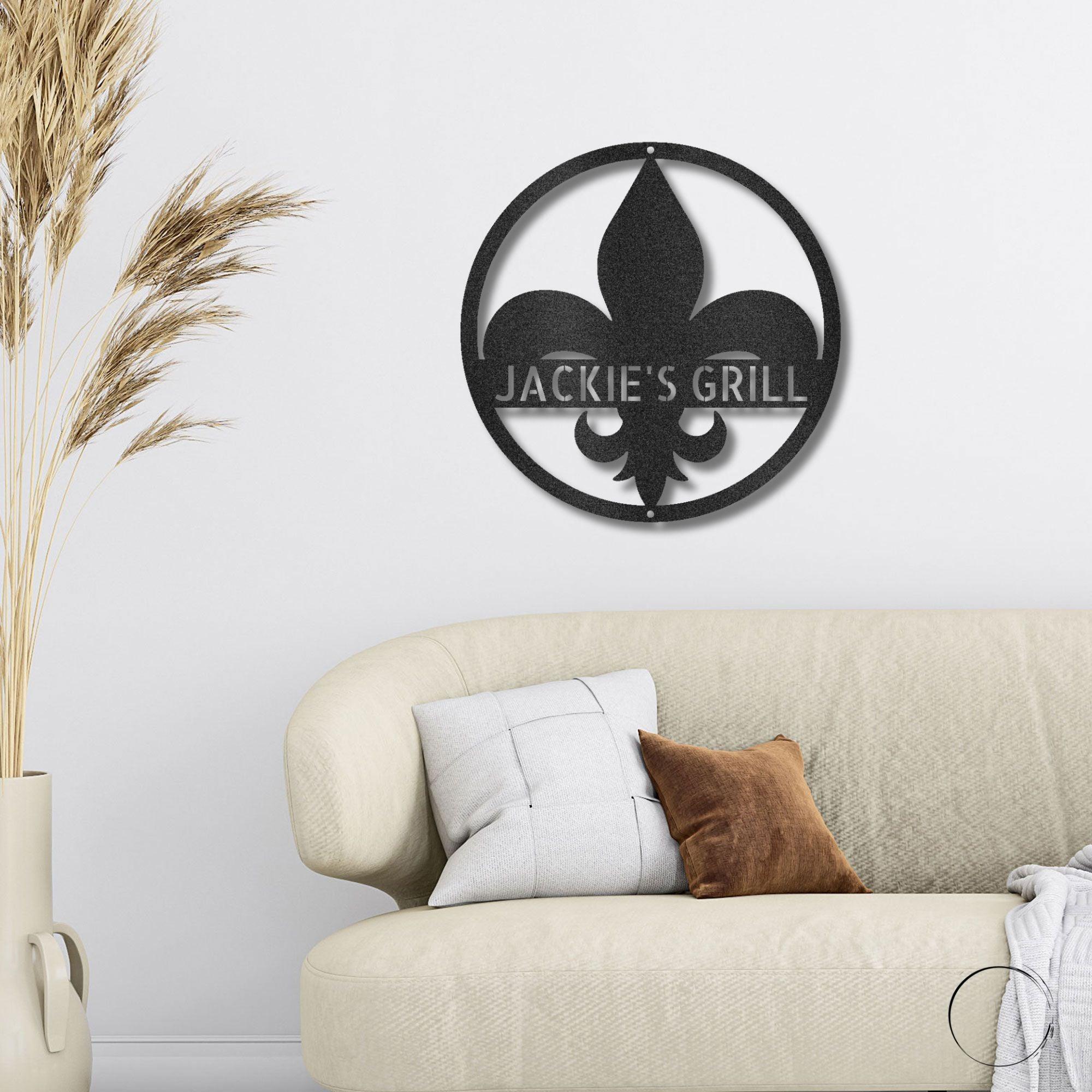 Fleur De Lis Monogram Personalized Indoor Outdoor Steel Wall Sign Art Décor - Mallard Moon Gift Shop