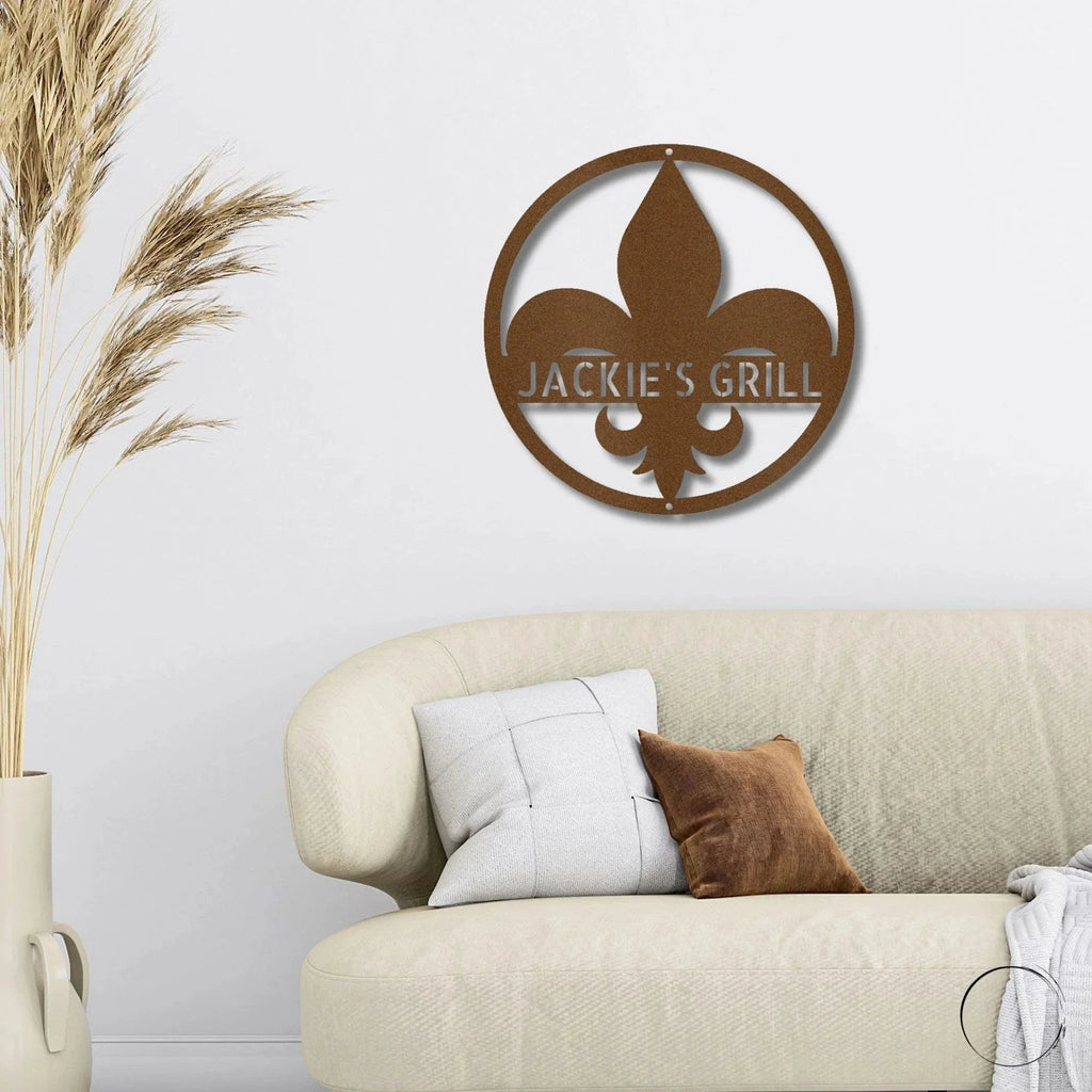 Fleur De Lis Monogram Personalized Indoor Outdoor Steel Wall Sign Art Décor