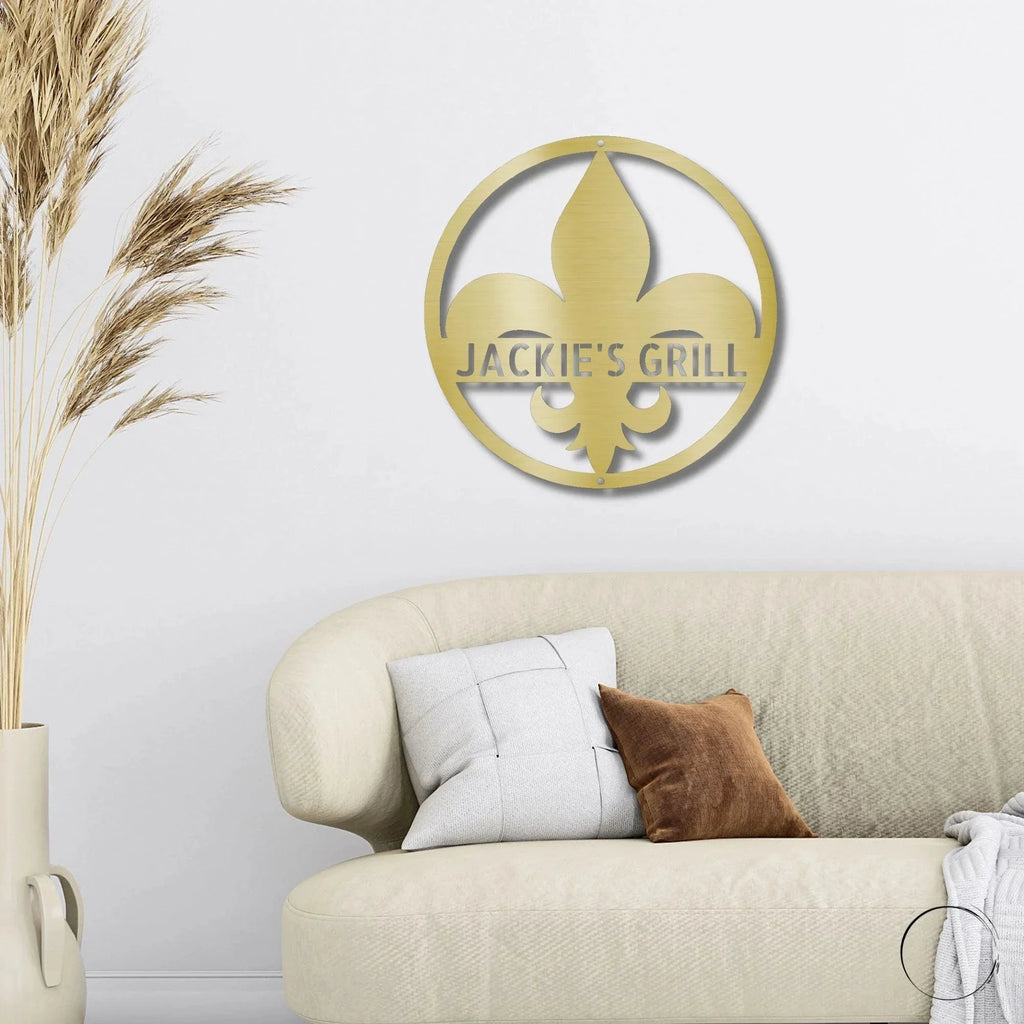 Fleur De Lis Monogram Personalized Indoor Outdoor Steel Wall Sign Art Décor