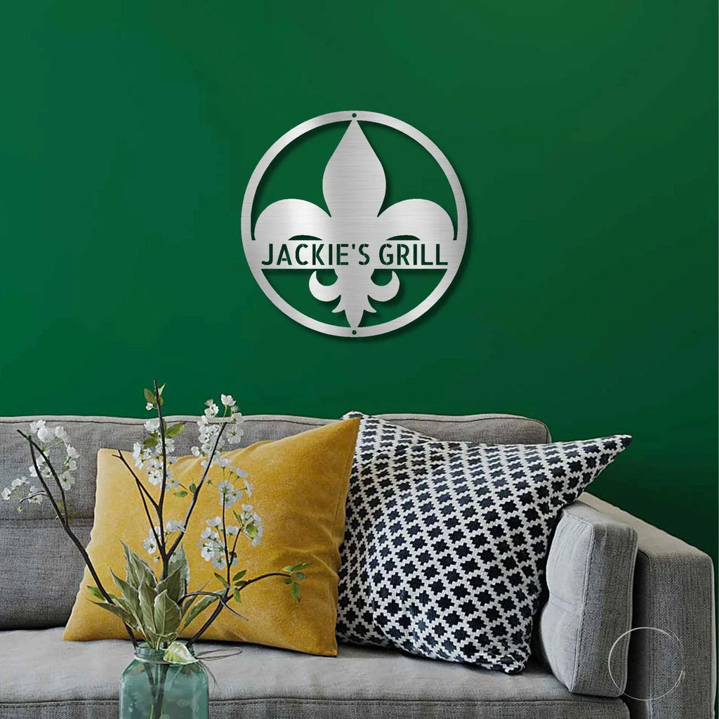 Fleur De Lis Monogram Personalized Indoor Outdoor Steel Wall Sign Art Décor