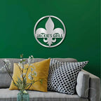 Fleur De Lis Monogram Personalized Indoor Outdoor Steel Wall Sign Art Décor