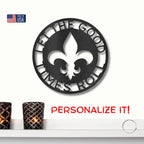 Fleur De Lis Ring Monogram Personalized Indoor Outdoor Steel Wall Sign Art