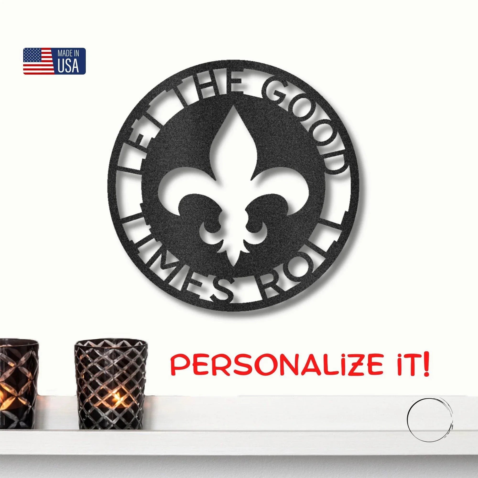 Fleur De Lis Ring Monogram Personalized Indoor Outdoor Steel Wall Sign Art