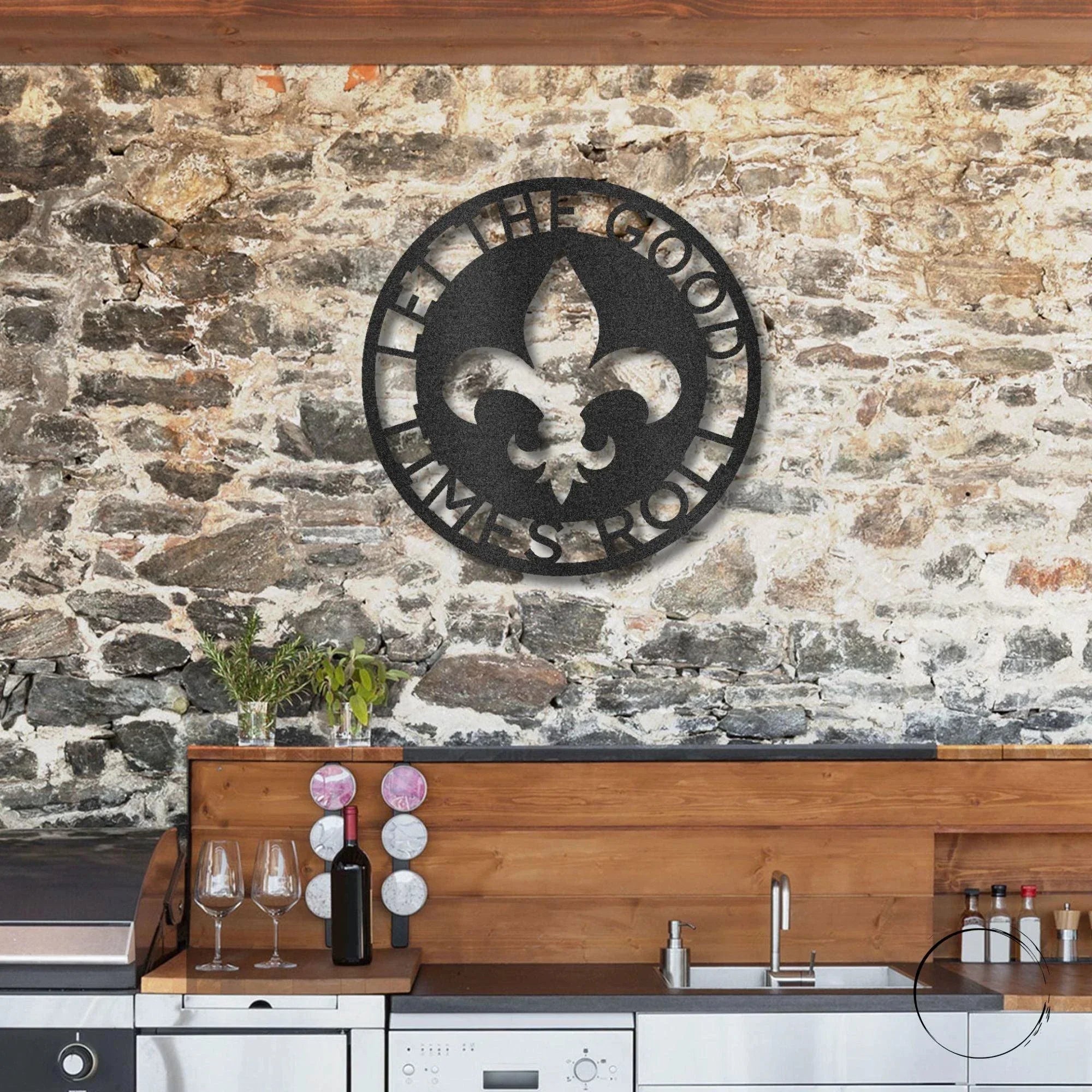 Fleur De Lis Ring Monogram Personalized Indoor Outdoor Steel Wall Sign Art