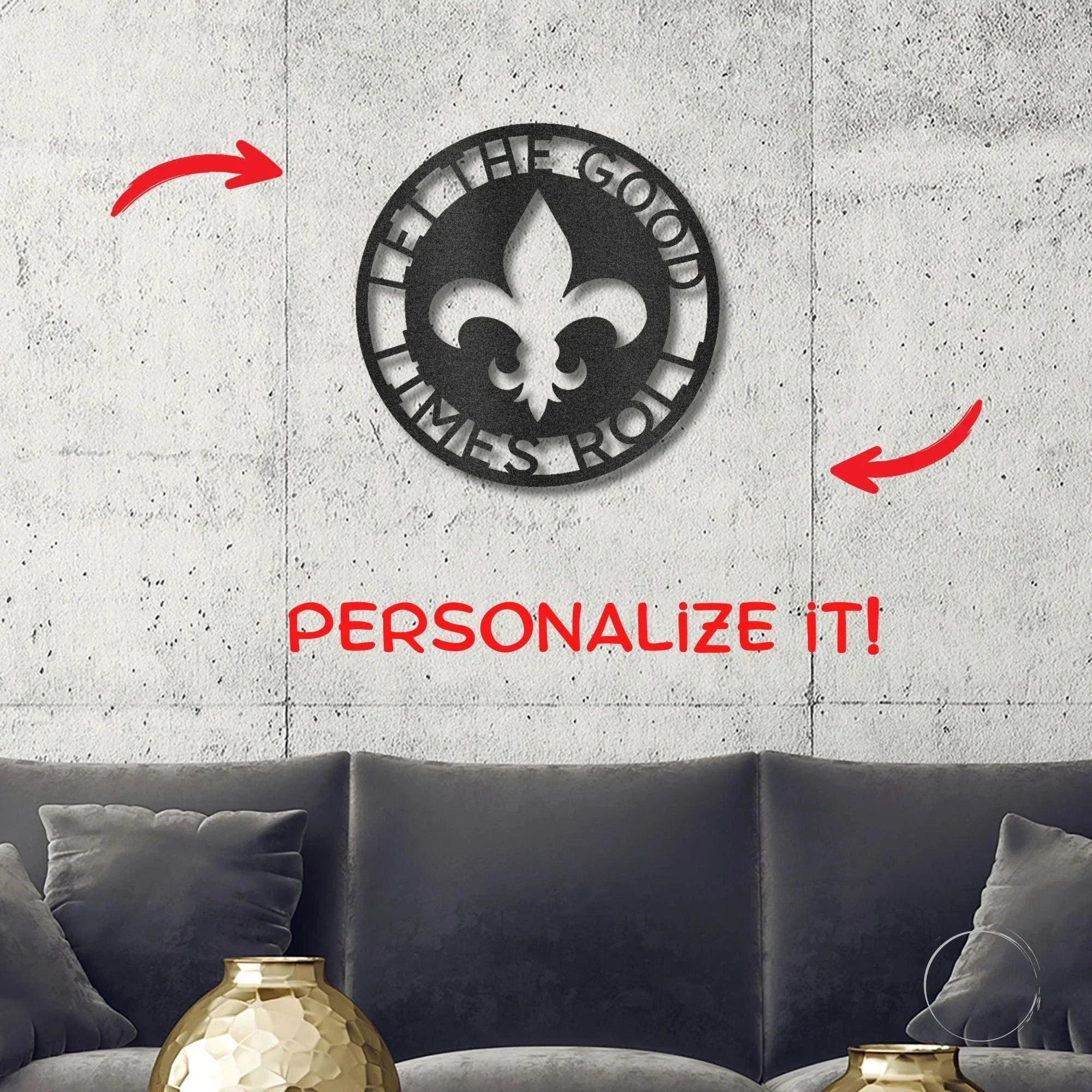 Fleur De Lis Ring Monogram Personalized Indoor Outdoor Steel Wall Sign Art