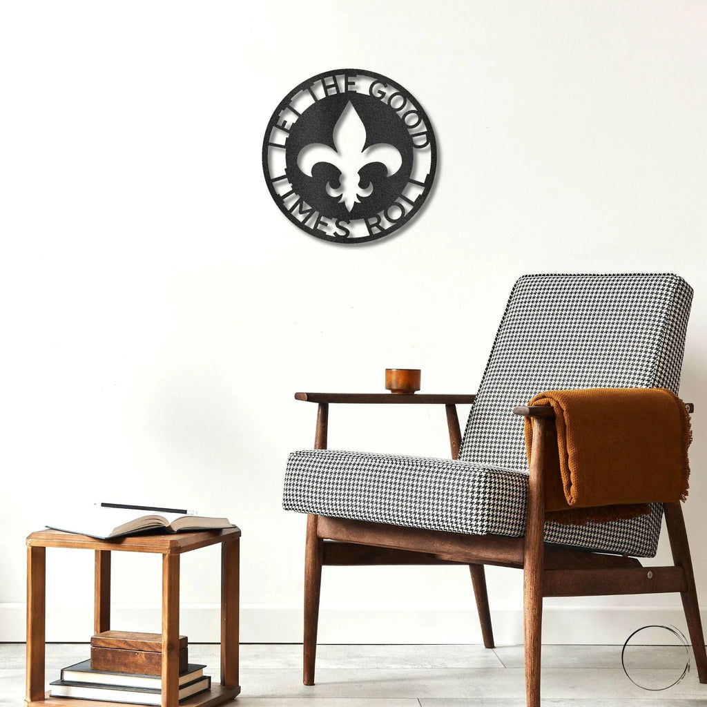 Fleur De Lis Ring Monogram Personalized Indoor Outdoor Steel Wall Sign Art