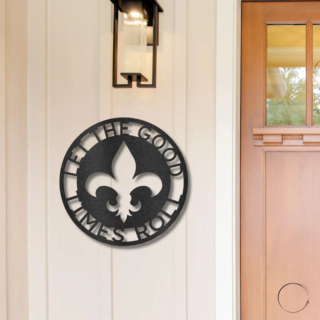 Fleur De Lis Ring Monogram Personalized Indoor Outdoor Steel Wall Sign Art