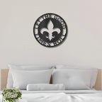 Fleur De Lis Ring Monogram Personalized Indoor Outdoor Steel Wall Sign Art