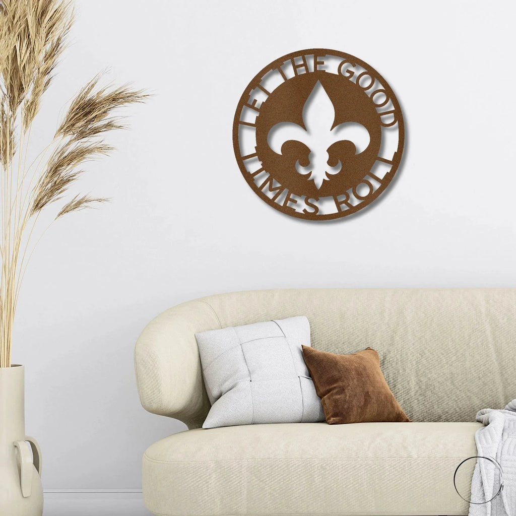 Fleur De Lis Ring Monogram Personalized Indoor Outdoor Steel Wall Sign Art