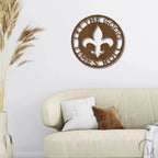 Fleur De Lis Ring Monogram Personalized Indoor Outdoor Steel Wall Sign Art
