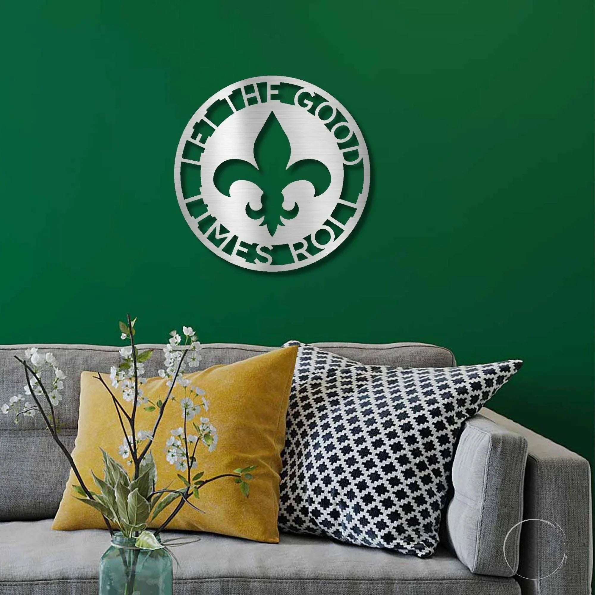 Fleur De Lis Ring Monogram Personalized Indoor Outdoor Steel Wall Sign Art