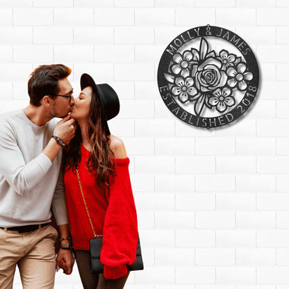 Floral Ring Monogram Personalized Metal Art Wall Sign - Mallard Moon Gift Shop