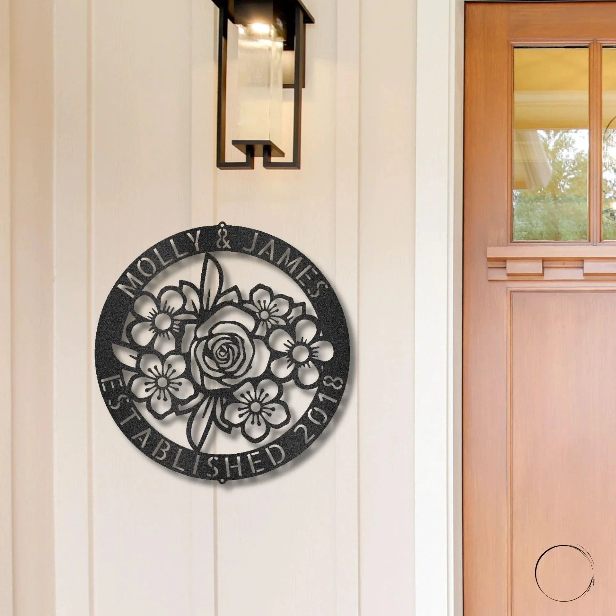 Floral Ring Monogram Personalized Metal Art Wall Sign