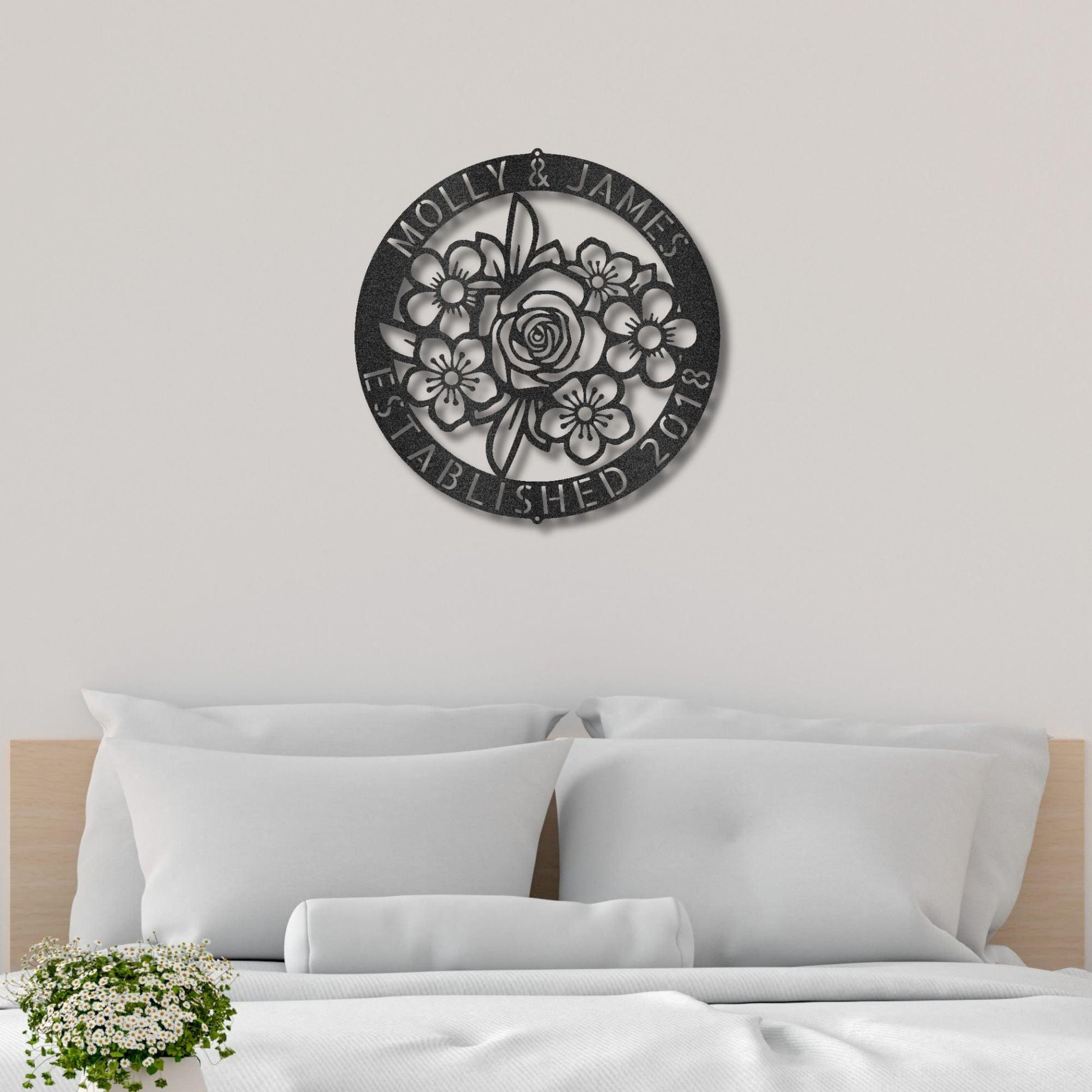 Floral Ring Monogram Personalized Metal Art Wall Sign - Mallard Moon Gift Shop