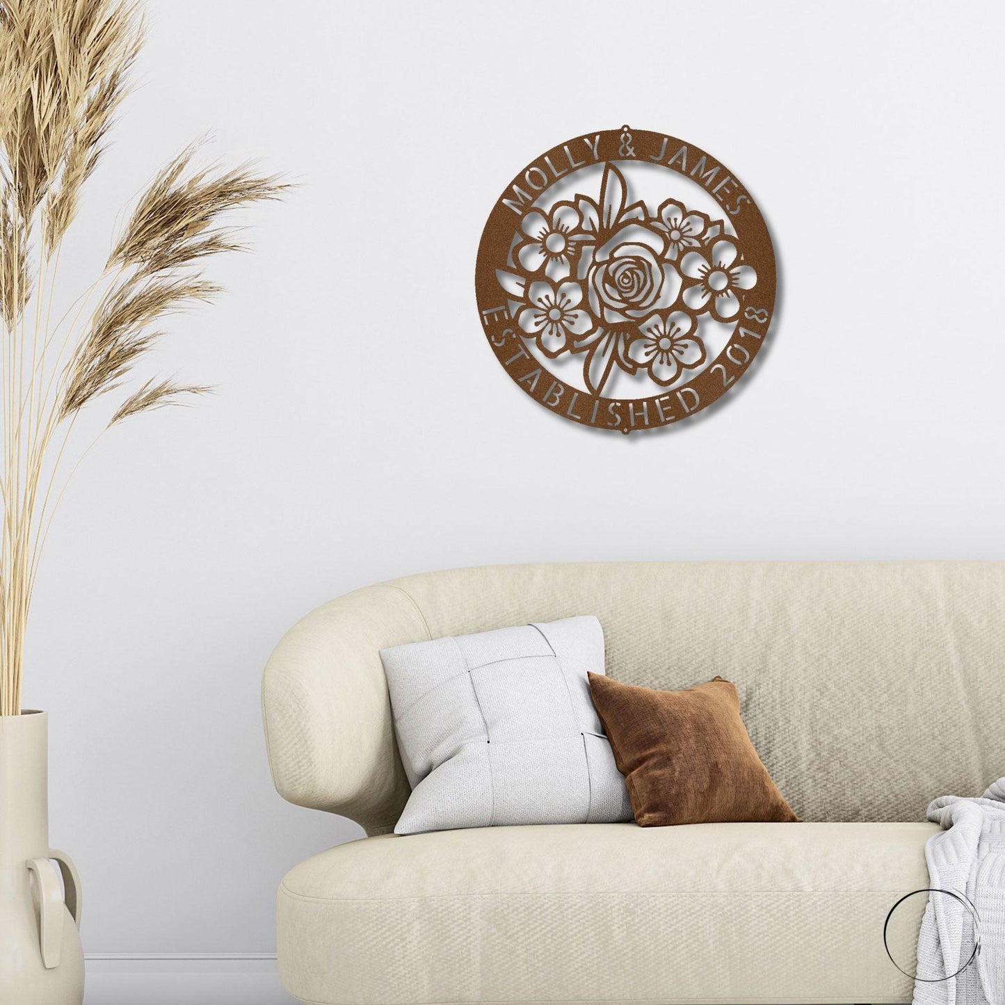 Floral Ring Monogram Personalized Metal Art Wall Sign - Mallard Moon Gift Shop
