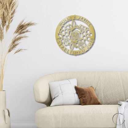 Floral Ring Monogram Personalized Metal Art Wall Sign - Mallard Moon Gift Shop