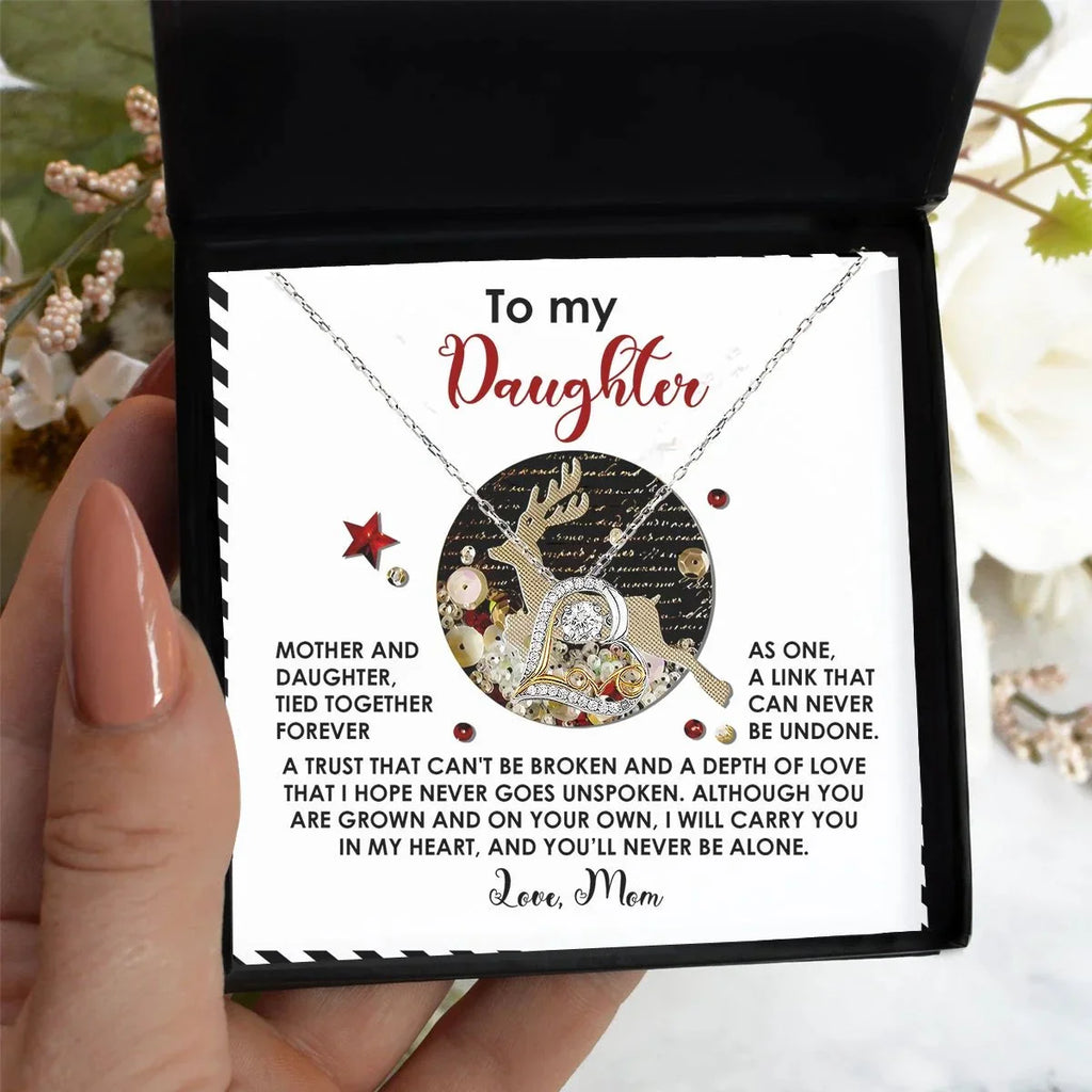 Gift for Daughter - Mother and Daughter Forever As One - Love Dancing Heart Pendant Necklace