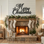 Merry Christmas Script Metal Wall Art | Elegant Christmas Wall Decor | Holiday Metal Sign | Farmhouse Christmas Decoration | Laser Cut Steel | Made in USA